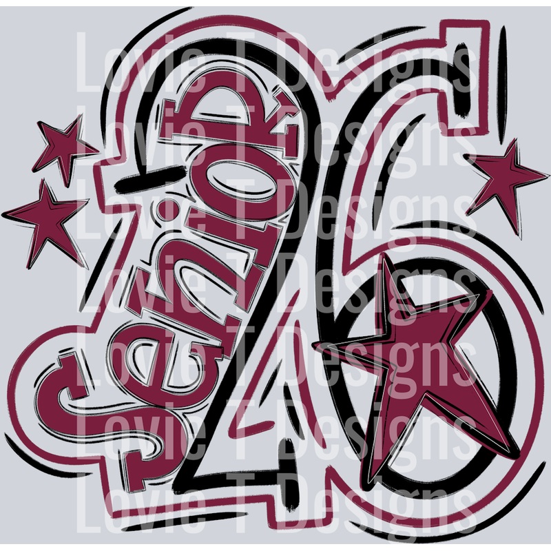 SENIOR 2026 BLACK MAROON|Pocket 4″|Infant 6″|Toddler 7″|Youth 8.5″|Adult 11″|Adult 12″