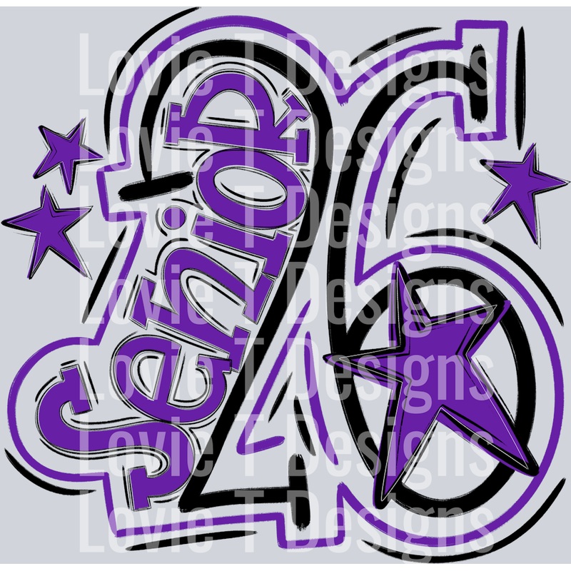 SENIOR 2026 BLACK PURPLE|Pocket 4″|Infant 6″|Toddler 7″|Youth 8.5″|Adult 11″|Adult 12″