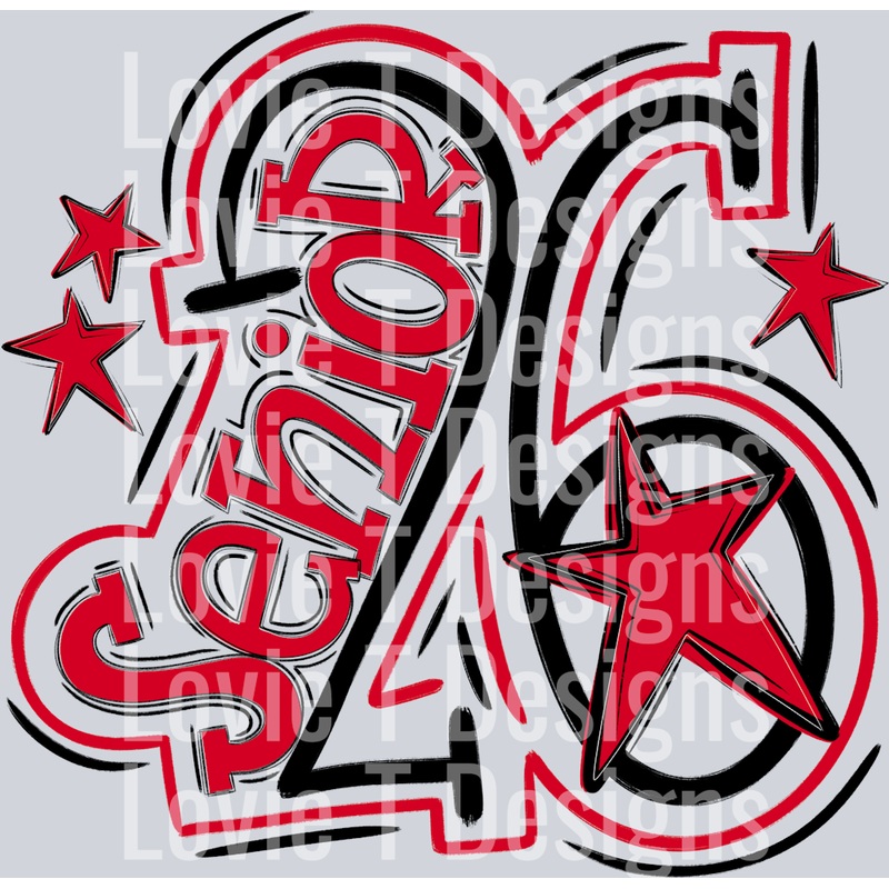 SENIOR 2026 BLACK RED|Pocket 4″|Infant 6″|Toddler 7″|Youth 8.5″|Adult 11″|Adult 12″