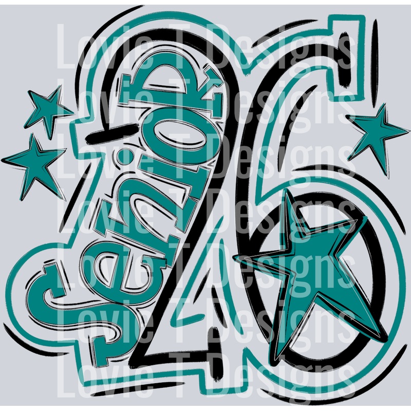 SENIOR 2026 BLACK TEAL|Pocket 4″|Infant 6″|Toddler 7″|Youth 8.5″|Adult 11″|Adult 12″