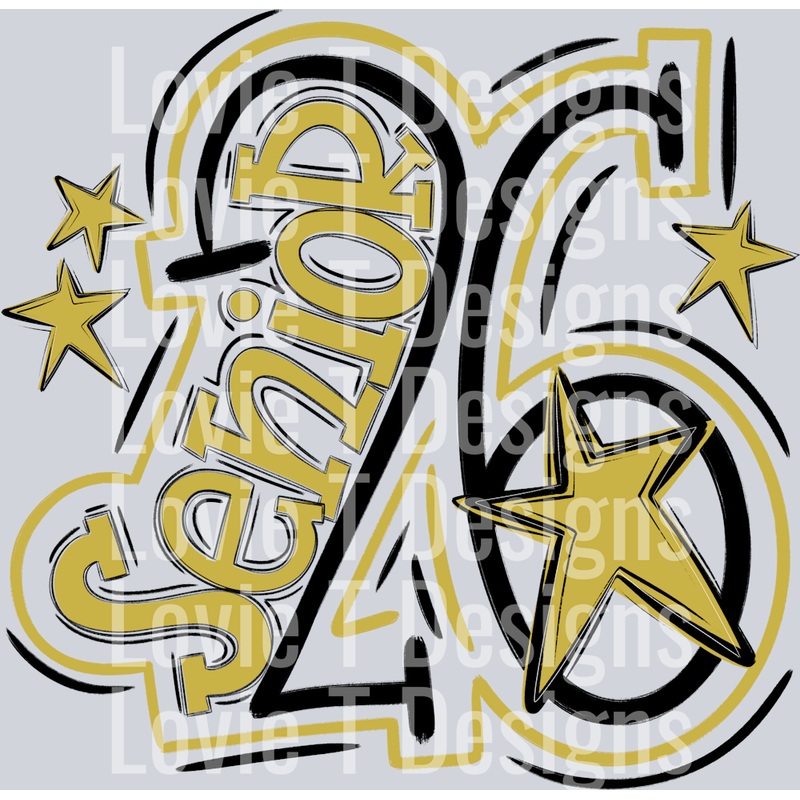 SENIOR 2026 BLACK VEAS GOLD|Pocket 4″|Infant 6″|Toddler 7″|Youth 8.5″|Adult 11″|Adult 12″