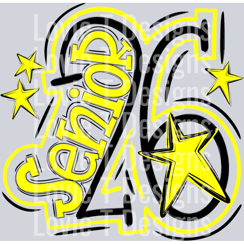 SENIOR 2026 BLACK YELLOW|Pocket 4″|Infant 6″|Toddler 7″|Youth 8.5″|Adult 11″|Adult 12″