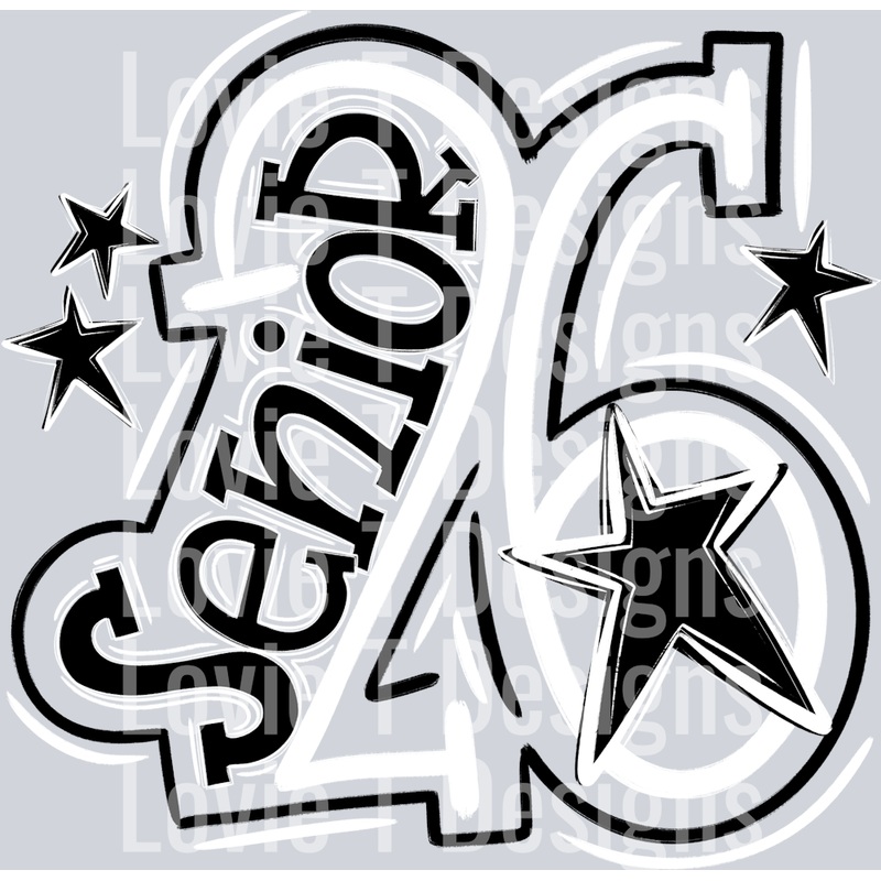 SENIOR 2026 WHITE BLACK|Pocket 4″|Infant 6″|Toddler 7″|Youth 8.5″|Adult 11″|Adult 12″