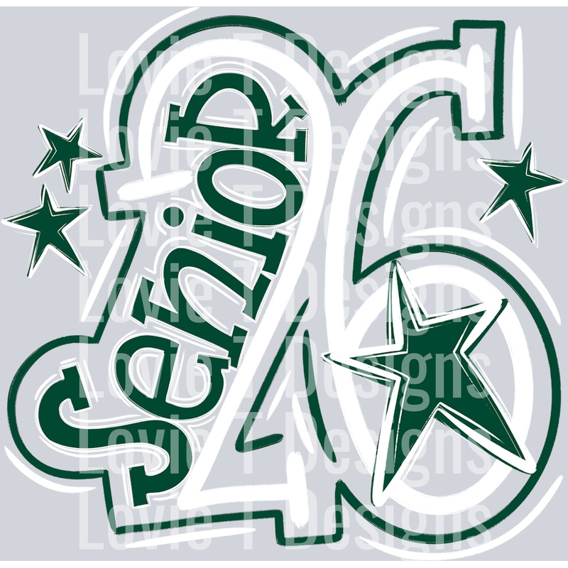 SENIOR 2026 WHITE DK GREEN|Pocket 4″|Infant 6″|Toddler 7″|Youth 8.5″|Adult 11″|Adult 12″