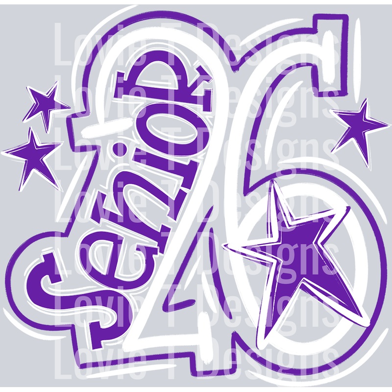 SENIOR 2026 WHITE PURPLE|Pocket 4″|Infant 6″|Toddler 7″|Youth 8.5″|Adult 11″|Adult 12″