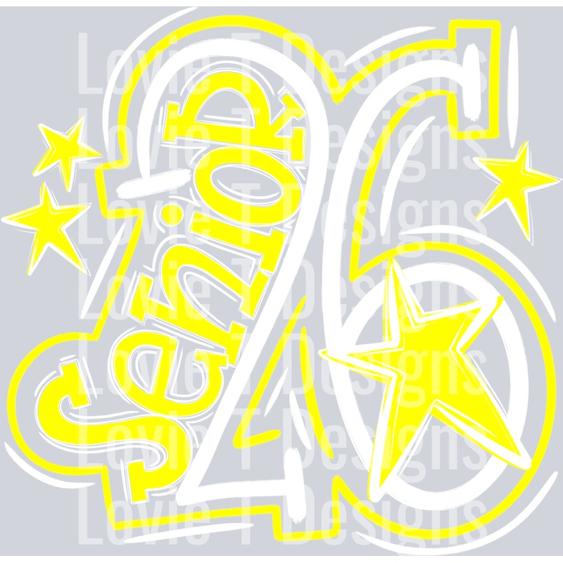 SENIOR 2026 WHITE YELLOW|Pocket 4″|Infant 6″|Toddler 7″|Youth 8.5″|Adult 11″|Adult 12″