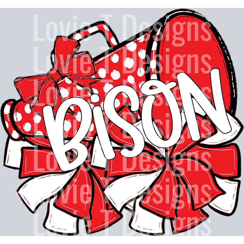 RED SO SPORTY MEGAPHONES AND POMS BISON