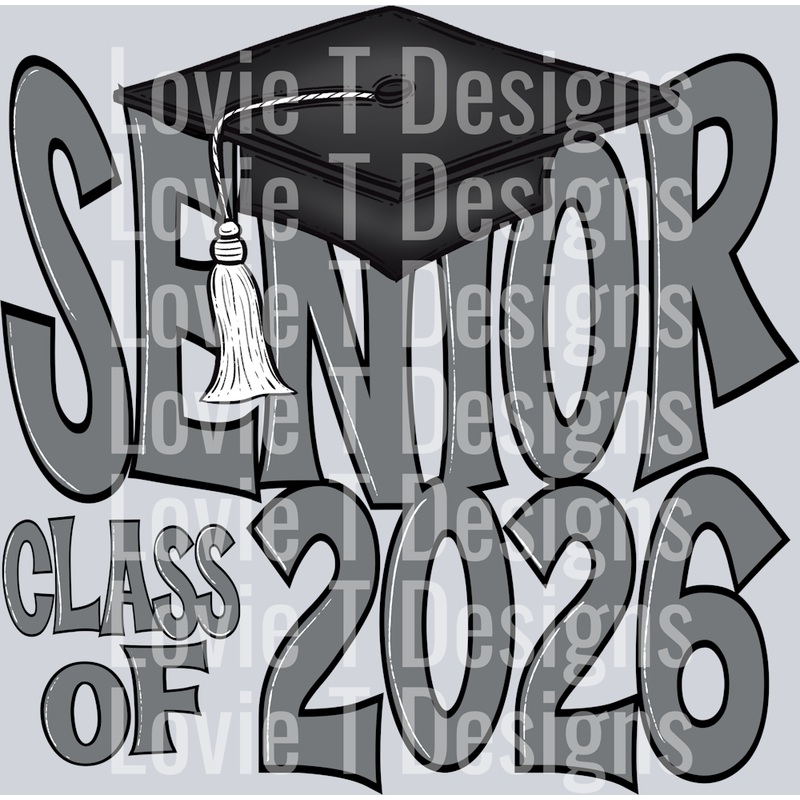 SENIOR CAP 2026 DARK GRAY|Pocket 4″|Infant 6″|Toddler 7″|Youth 8.5″|Adult 11″|Adult 12″