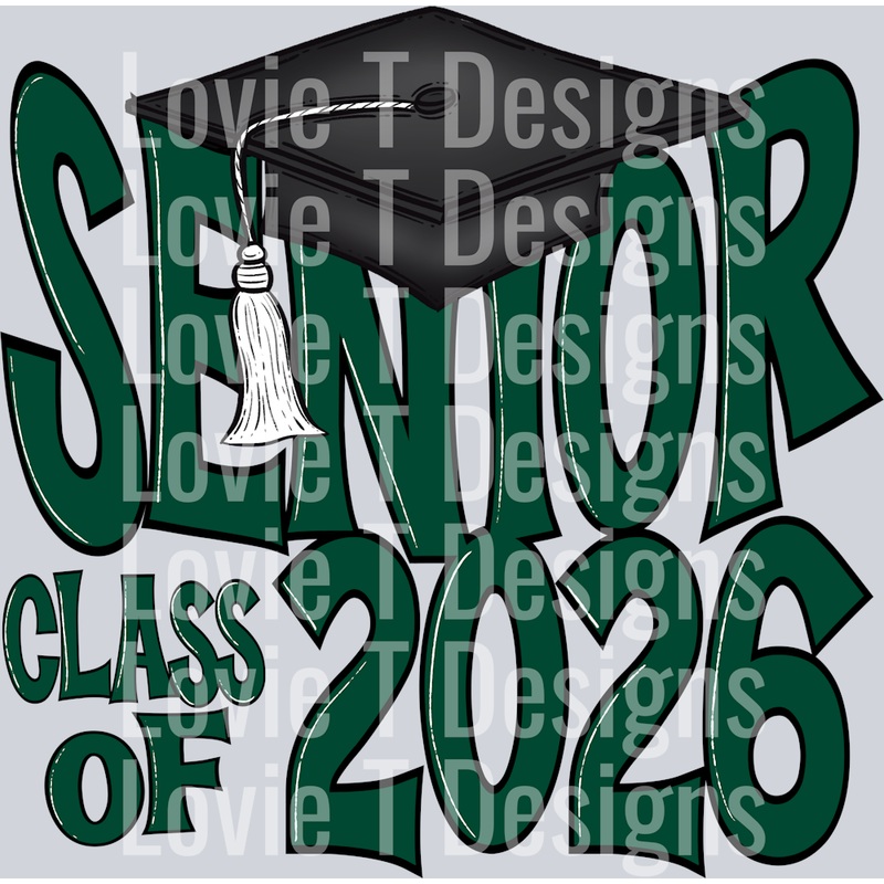 SENIOR CAP 2026 DARK GREEN|Pocket 4″|Infant 6″|Toddler 7″|Youth 8.5″|Adult 11″|Adult 12″