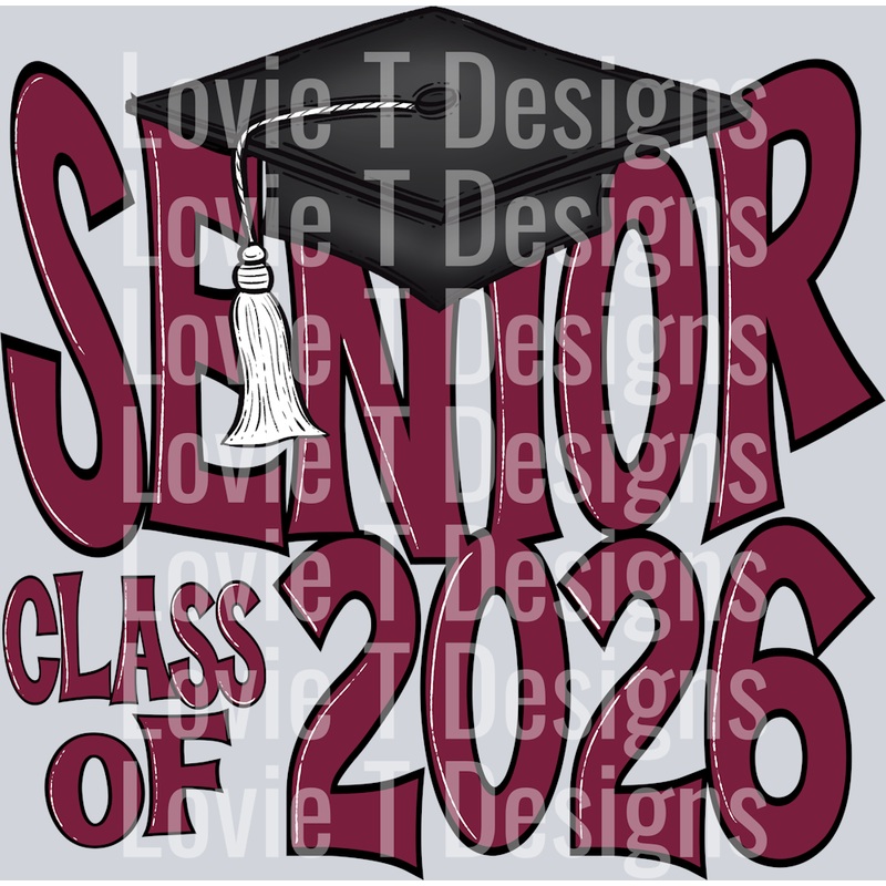 SENIOR CAP 2026 MAROON|Pocket 4″|Infant 6″|Toddler 7″|Youth 8.5″|Adult 11″|Adult 12″