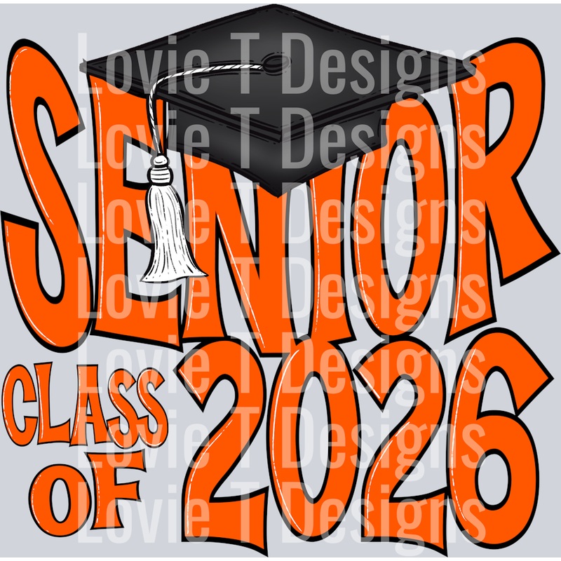 SENIOR CAP 2026 ORANGE|Pocket 4″|Infant 6″|Toddler 7″|Youth 8.5″|Adult 11″|Adult 12″