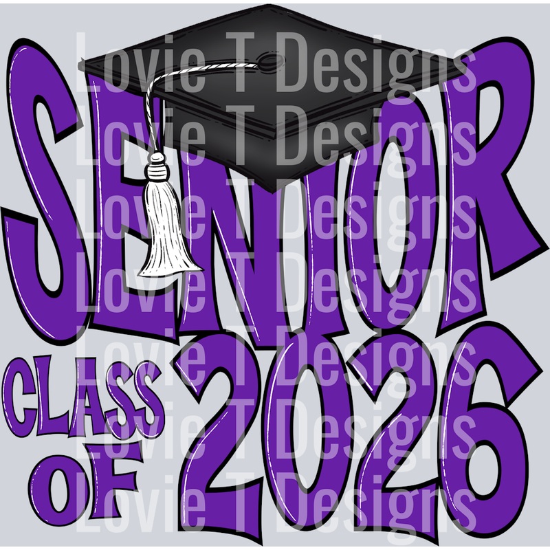 SENIOR CAP 2026 PURPLE|Pocket 4″|Infant 6″|Toddler 7″|Youth 8.5″|Adult 11″|Adult 12″