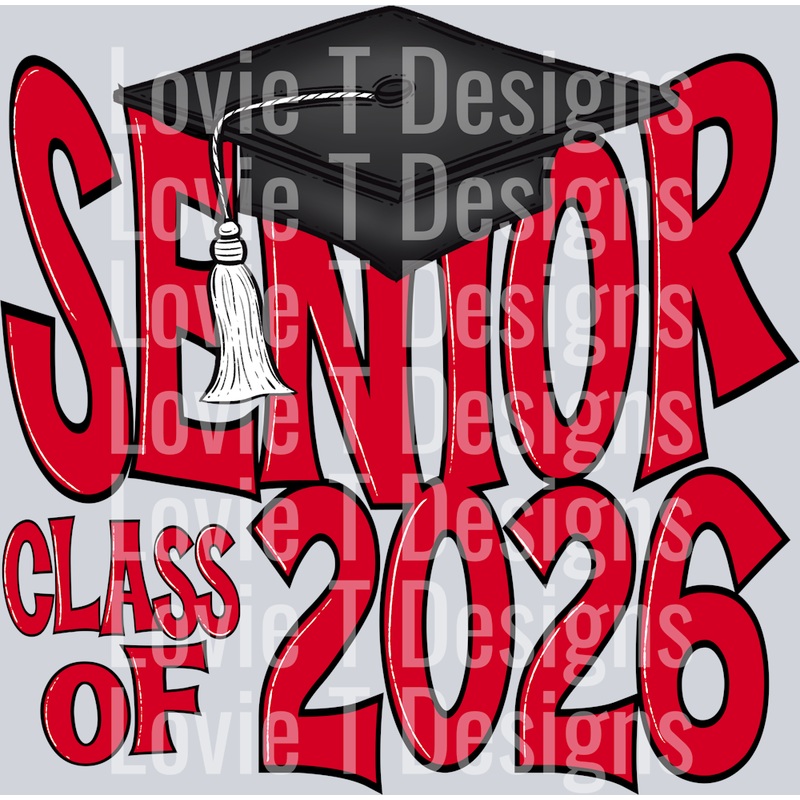 SENIOR CAP 2026 RED|Pocket 4″|Infant 6″|Toddler 7″|Youth 8.5″|Adult 11″|Adult 12″