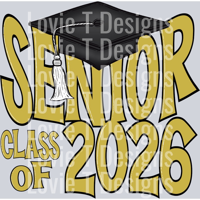 SENIOR CAP 2026 VEGAS GOLD|Pocket 4″|Infant 6″|Toddler 7″|Youth 8.5″|Adult 11″|Adult 12″