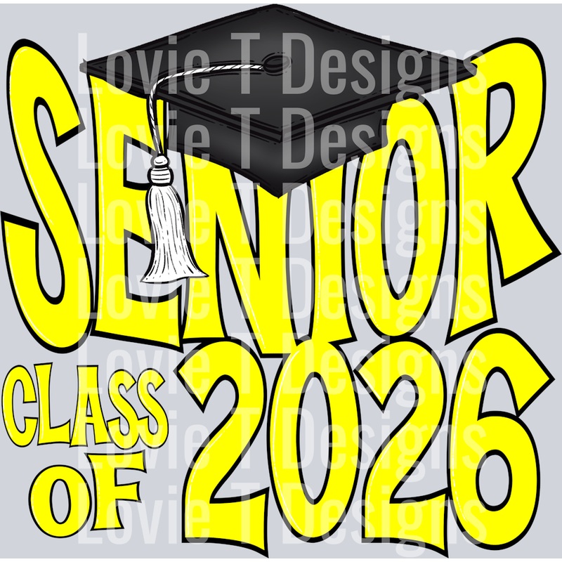 SENIOR CAP 2026 YELLOW|Pocket 4″|Infant 6″|Toddler 7″|Youth 8.5″|Adult 11″|Adult 12″