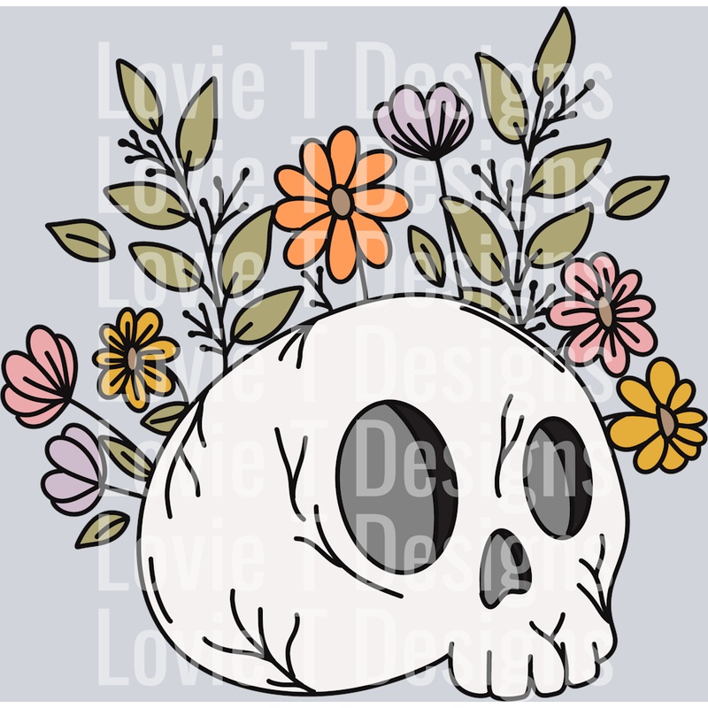 SKULL FLORAL DOODLE|Pocket 4″|Infant 6″|Toddler 7″|Youth 8.5″|Adult 11″|Adult 12″