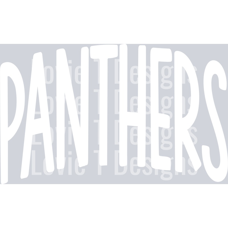 ARCHED MASCOT PANTHERS WHITE|Pocket 4″|Infant 6″|Toddler 7″|Youth 8.5″|Adult 11″|Adult 12″