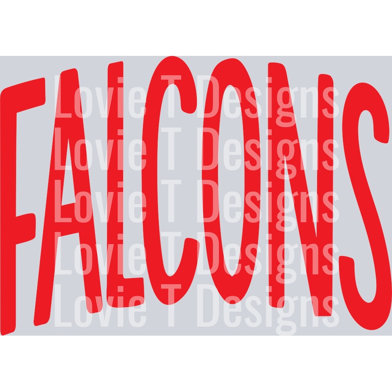 ARCHED MASCOT FALCONS RED|Pocket 4″|Infant 6″|Toddler 7″|Youth 8.5″|Adult 11″|Adult 12″