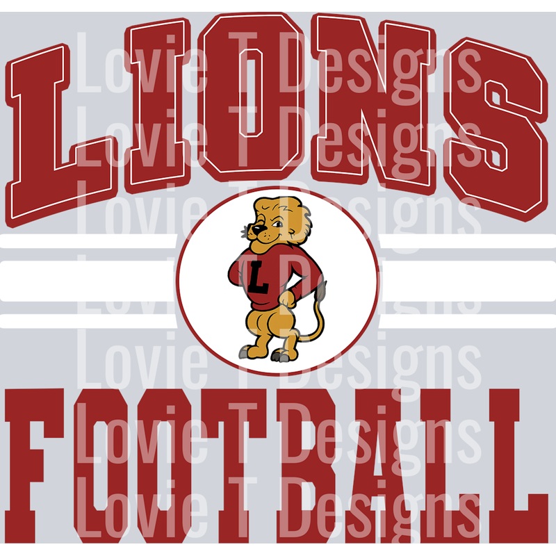 SPORT STRIPE EMBLEM LIONS FOOTBALL RED AND WHITE