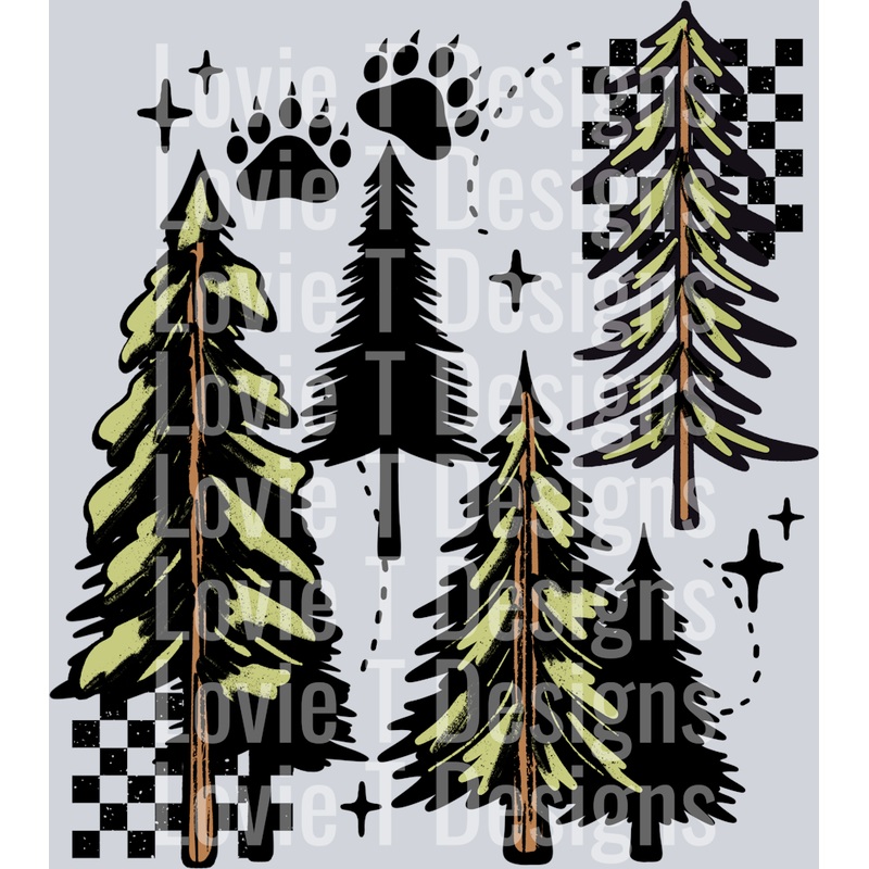 TREES PAWPRINT|Pocket 4″|Infant 6″|Toddler 7″|Youth 8.5″|Adult 11″|Adult 12″