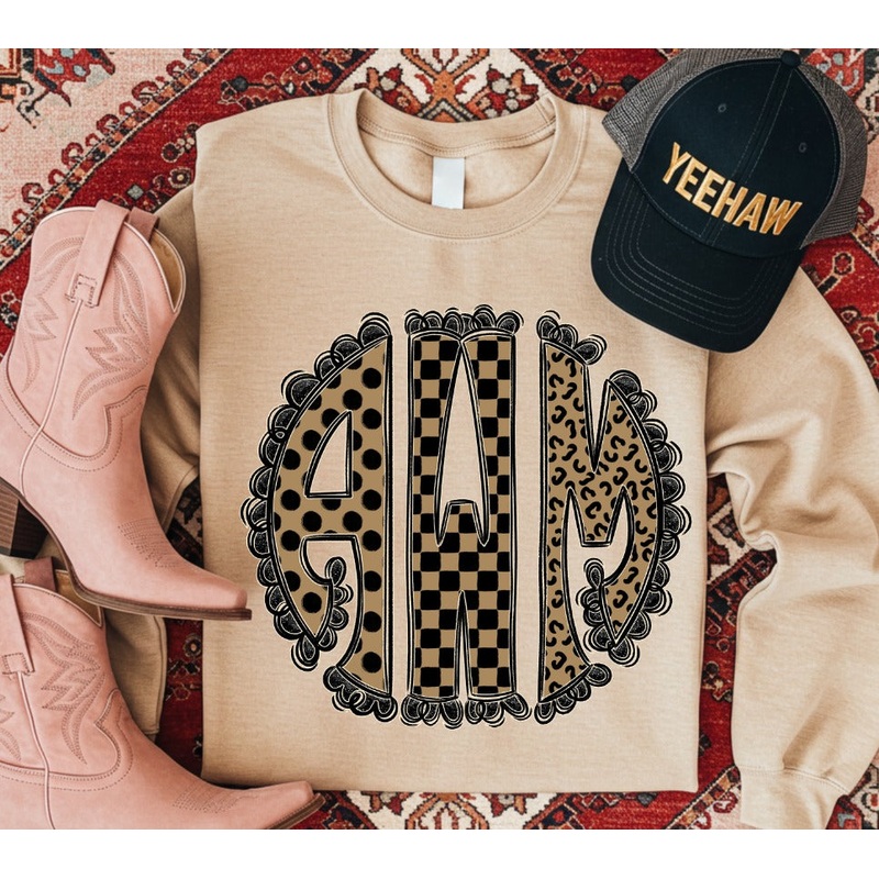 MIXED UP MONOGRAM|Infant|Toddler|Youth|Adult 11″|Adult 12″|Mockup