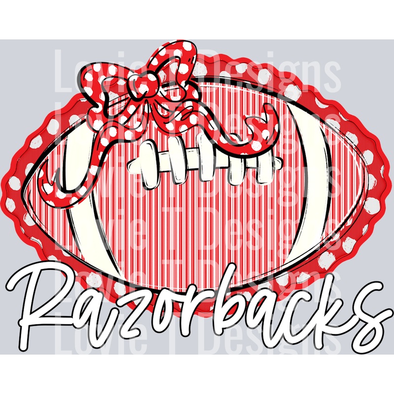 SEERSUCKER RED FOOTBALL + MATCHING BOWS RAZORBACKS