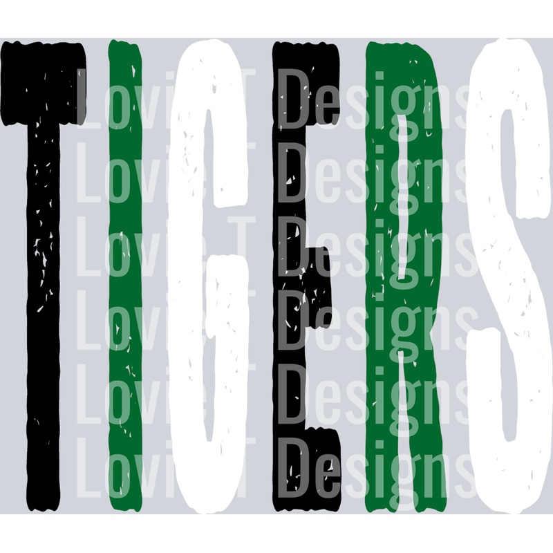 TIGERS BLACK GREEN AND WHITE GRUNGE MASCOT