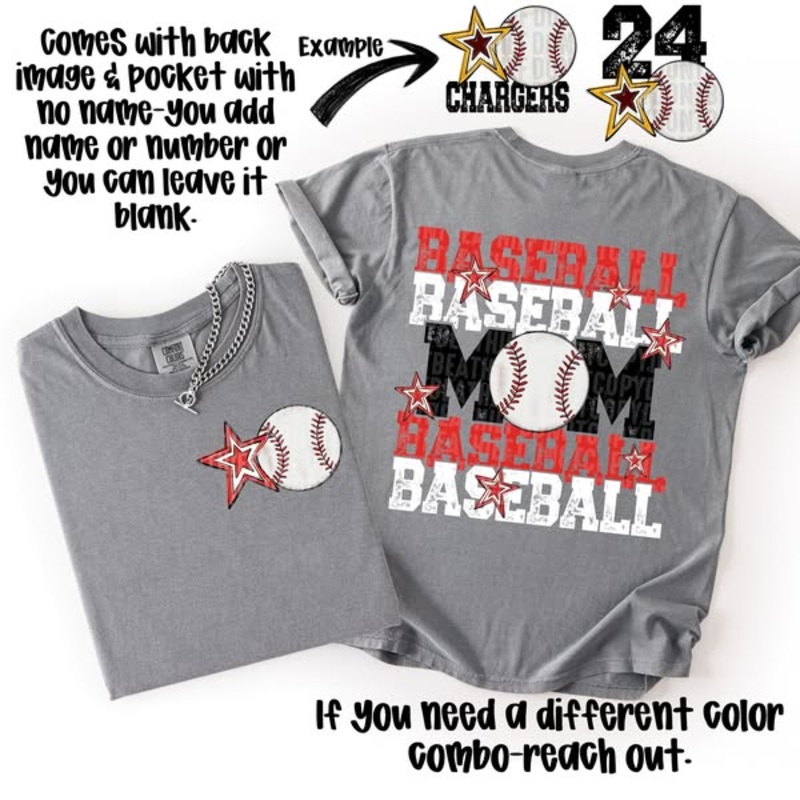 BASEBALL MOM FRONT + BACK|Mockup|Adult 11″ + Pocket|12″ + Pocket