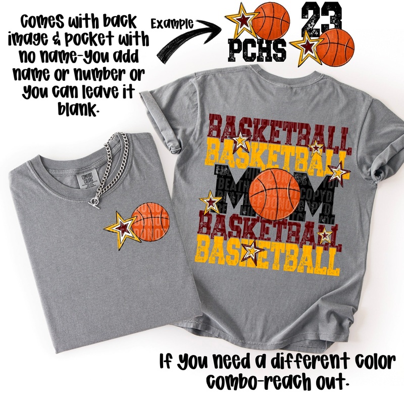 BASKETBALL MOM FRONT + BACK|Mockup|Adult 11″ + Pocket|12″ + Pocket
