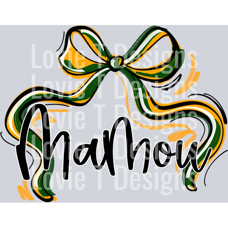 RIBBON SPORTS BOWS DARK GREEN YELLOW AND WHITE MAMOU