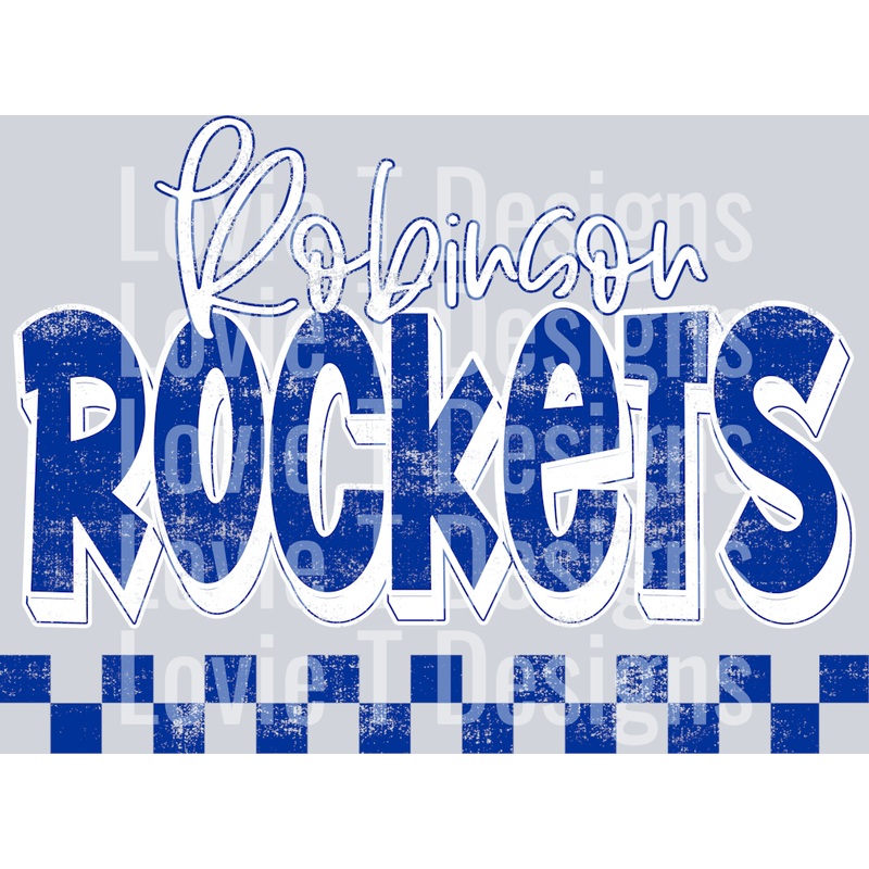 SCHOOL SPIRIT GRUNGE ROBINSON ROCKETS ROYAL AND WHITE
