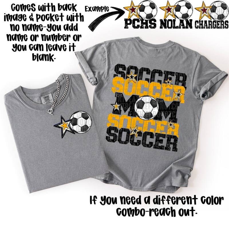 SOCCER MOM FRONT + BACK|Mockup|Adult 11″ + Pocket|12″ + Pocket