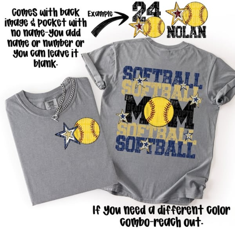 SOFTBALL MOM FRONT + BACK|Mockup|Adult 11″ + Pocket|12″ + Pocket