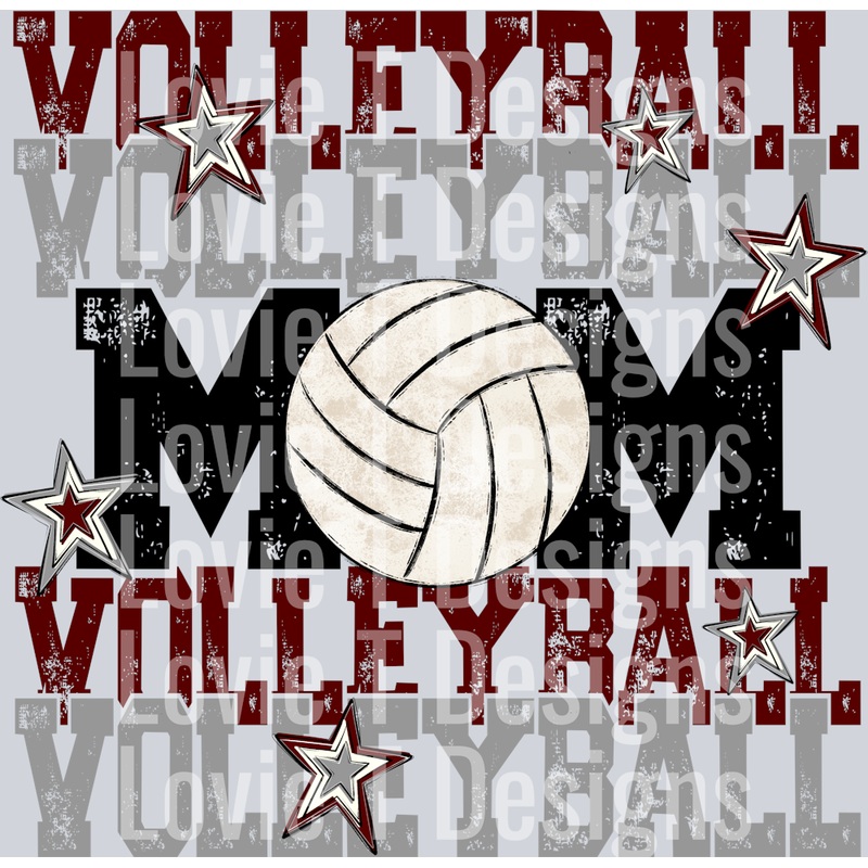 VOLLEYBALLMOM MAROON GREY|Adult 11″(11.00in x 10.73in)|Adult 12″(12.00in x 11.71in)