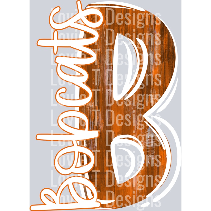 B BOBCATS ORANGE AND WHITE|Pocket 4″|Infant 6″|Toddler 7″|Youth 8.5″|Adult 11″|Adult 12″