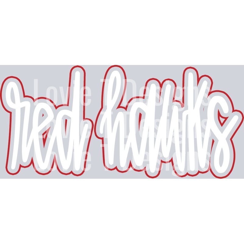 RED HAWKS WHITE WITH RED OUTLINE