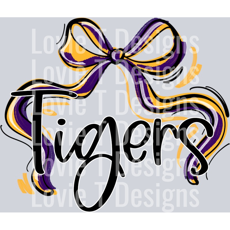 RIBBON SPORTS BOWS PURPLE AND YELLOW GOLD TIGERS