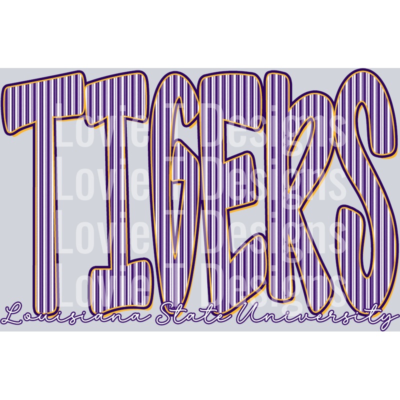 TIGERS LOUISIANA STATE UNIVERSITY PURPLE SEERSUCKER WITH YELLOW GOLD OUTLINE