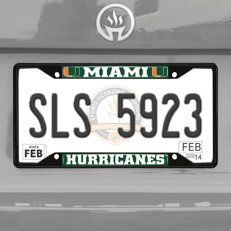 Fanmats Miami Hurricanes Metal License Plate Frame Black Finish