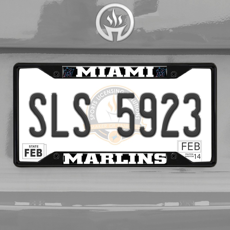 Fanmats Miami Marlins Metal License Plate Frame Black Finish