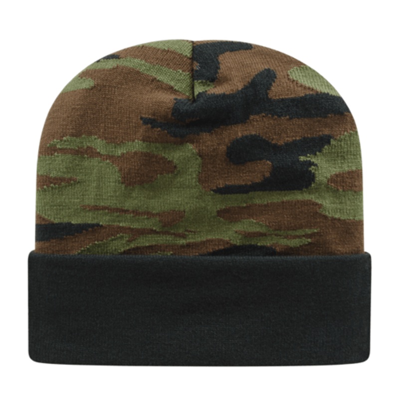 Cap America RKWC12 Woodland Camouflage Knit Cap with Solid Color Cuff