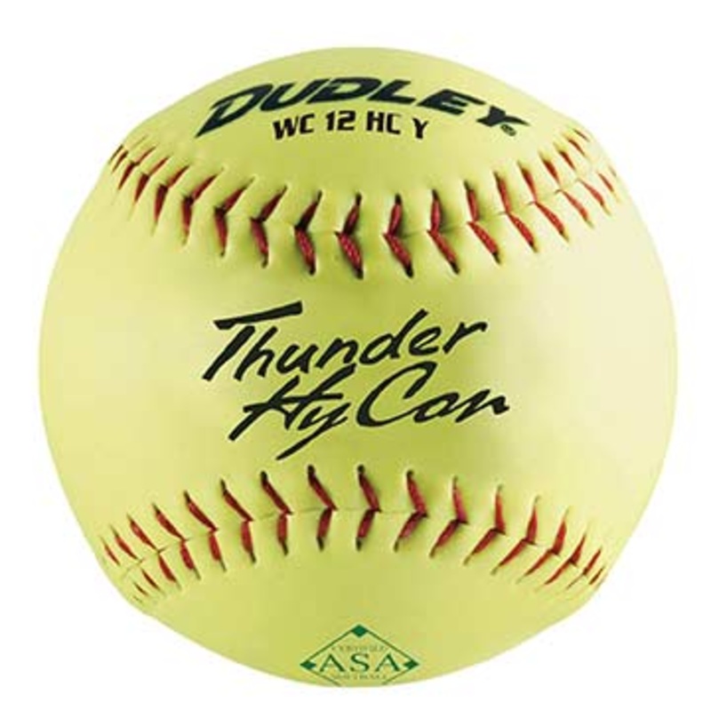 Dudley Thunder Hycon 12 Yellow Leather 52/300 ASA Softball – Dozen