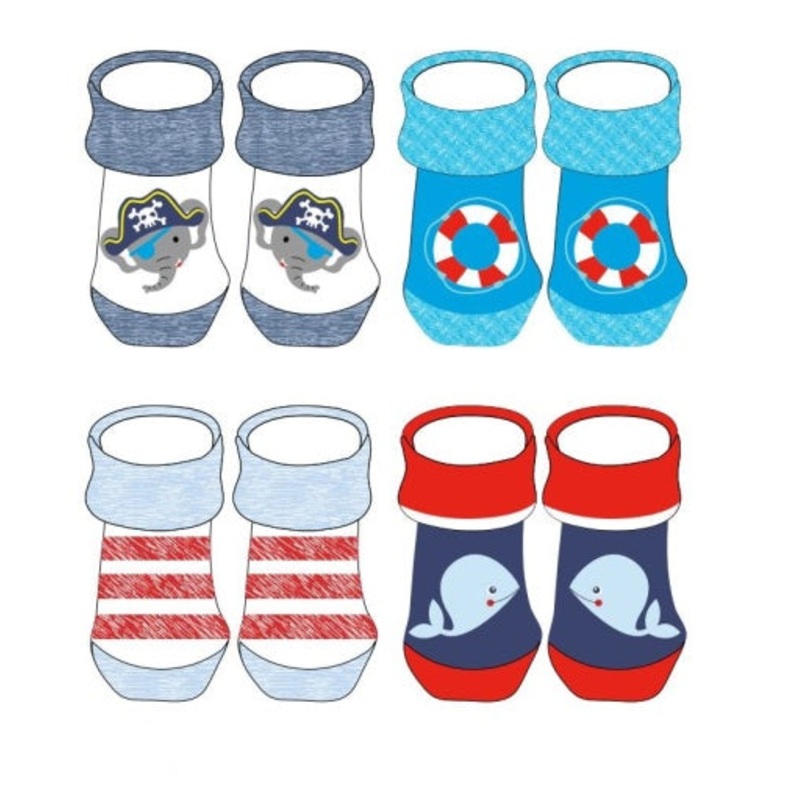 Tic-Tac-Toe Boy’s 4 Pack Infant Non Terry Bootie Box Set
