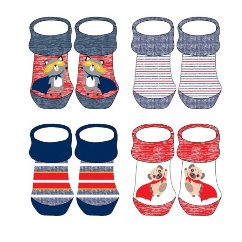 Tic-Tac-Toe Boy’s 4 Pack Infant Non Terry Bootie Sock Box Set