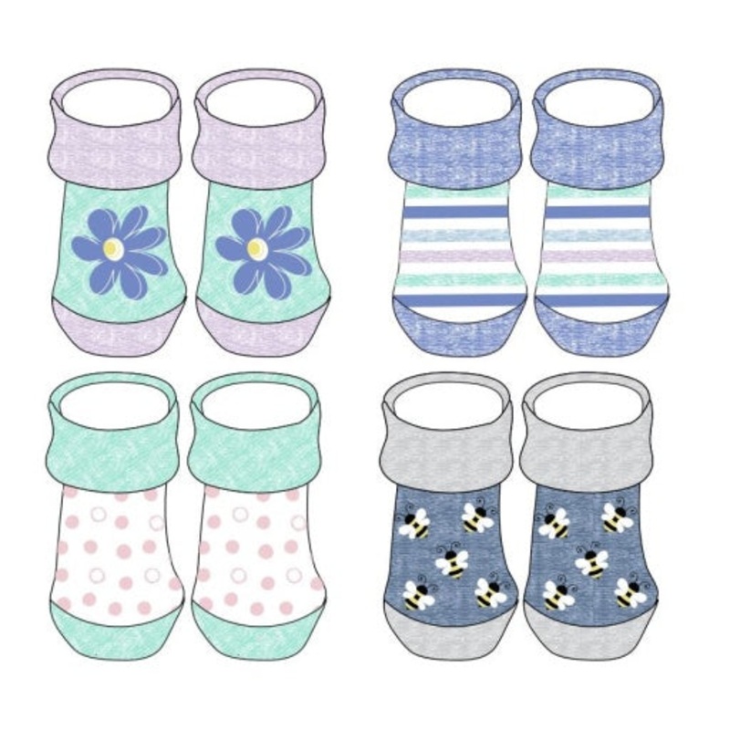 Tic-Tac-Toe Girl’s 4 Pack Infant S Non Terry Bootie Box Set