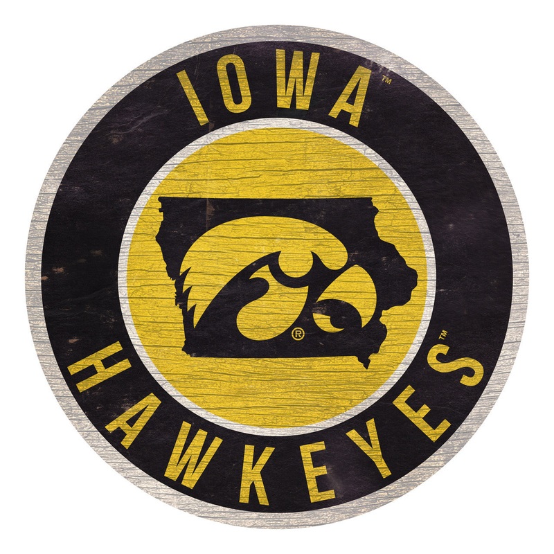 Fan Creations Iowa Hawkeyes 12 Inch Round State Design Wood Sign