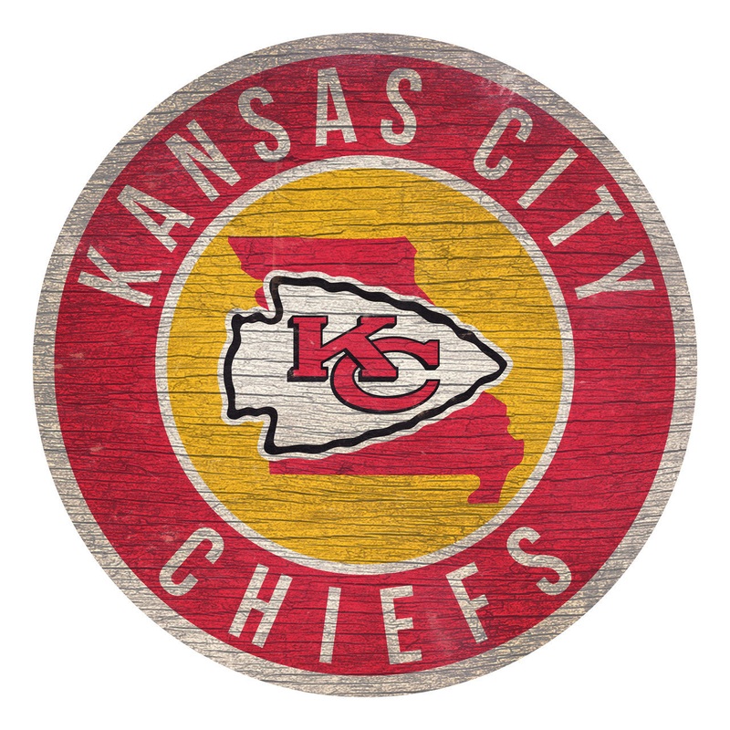 Fan Creations Kansas City Chiefs 12 Inch Round State Design Wood Sign