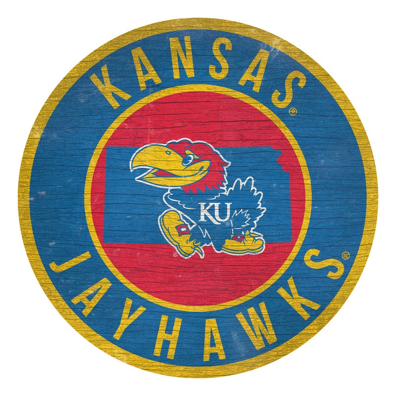 Fan Creations Kansas Jayhawks 12 Inch Round State Design Wood Sign