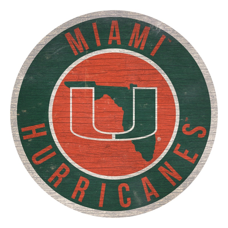 Fan Creations Miami Hurricanes 12 Inch Round State Design Wood Sign