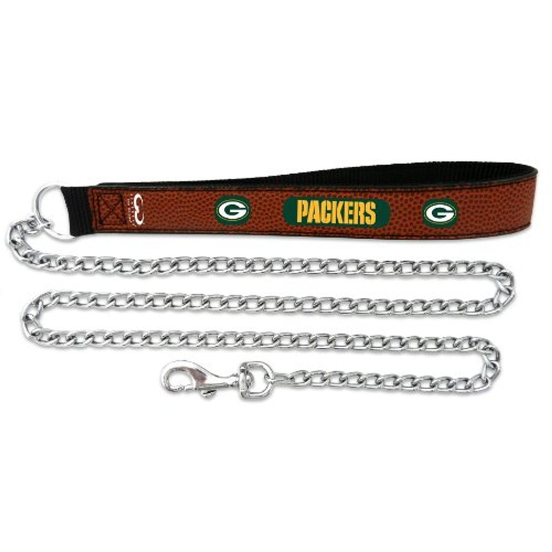 Gamewear Green Bay Packers Leather Chain Football Pet Leash Size Large